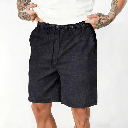 Men's Relaxed Fit Washed And Distressed Casual Shorts by GJG Denim