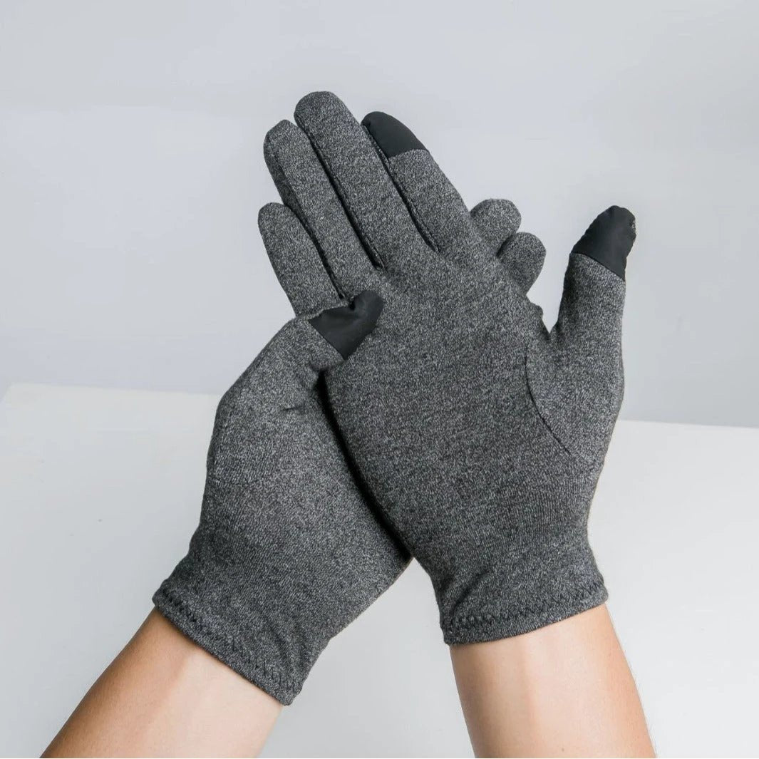 Grey Full Finger Touch Screen Health Pressure Gloves by GJG Denim