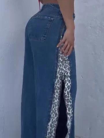 Leopard Print Zip-up Jeans by GJG Denim