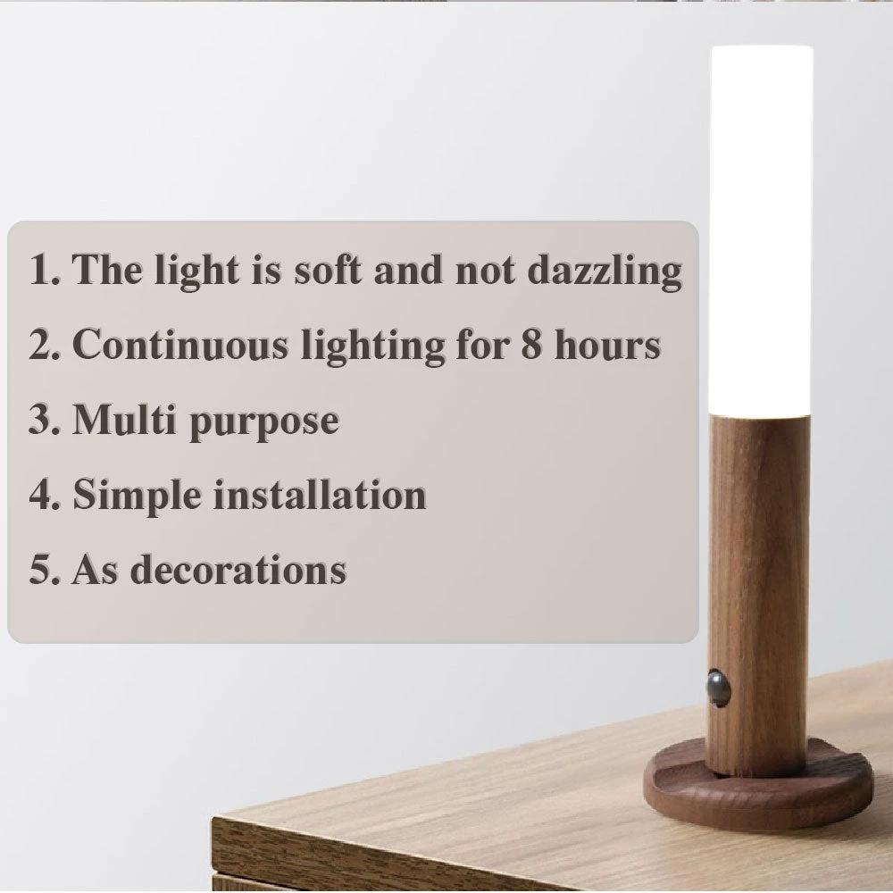 Auto LED USB Magnetic Wood Wireless Night Light Corridors Porch Lights PIR Motion Sensor Wall Light Cabinet Lamp by GJG Denim