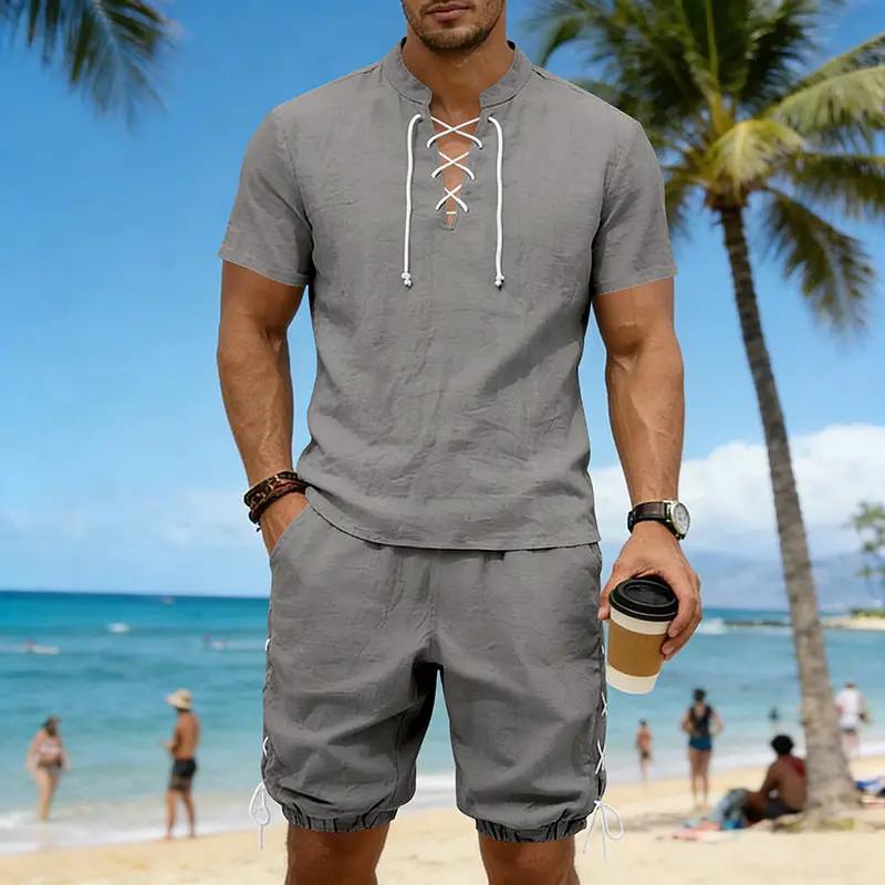 Men's Short-Sleeve Shorts Set by GJG Denim