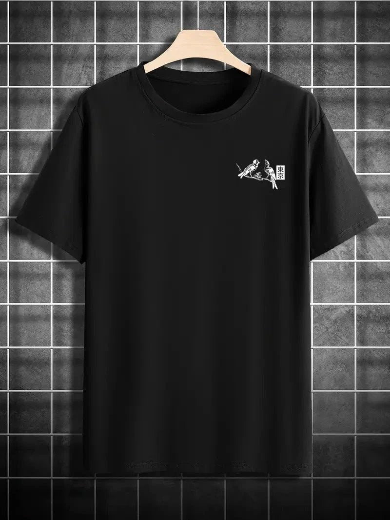 Retro Loose-fit Short-sleeve Printed T-shirt For Men by GJG Denim