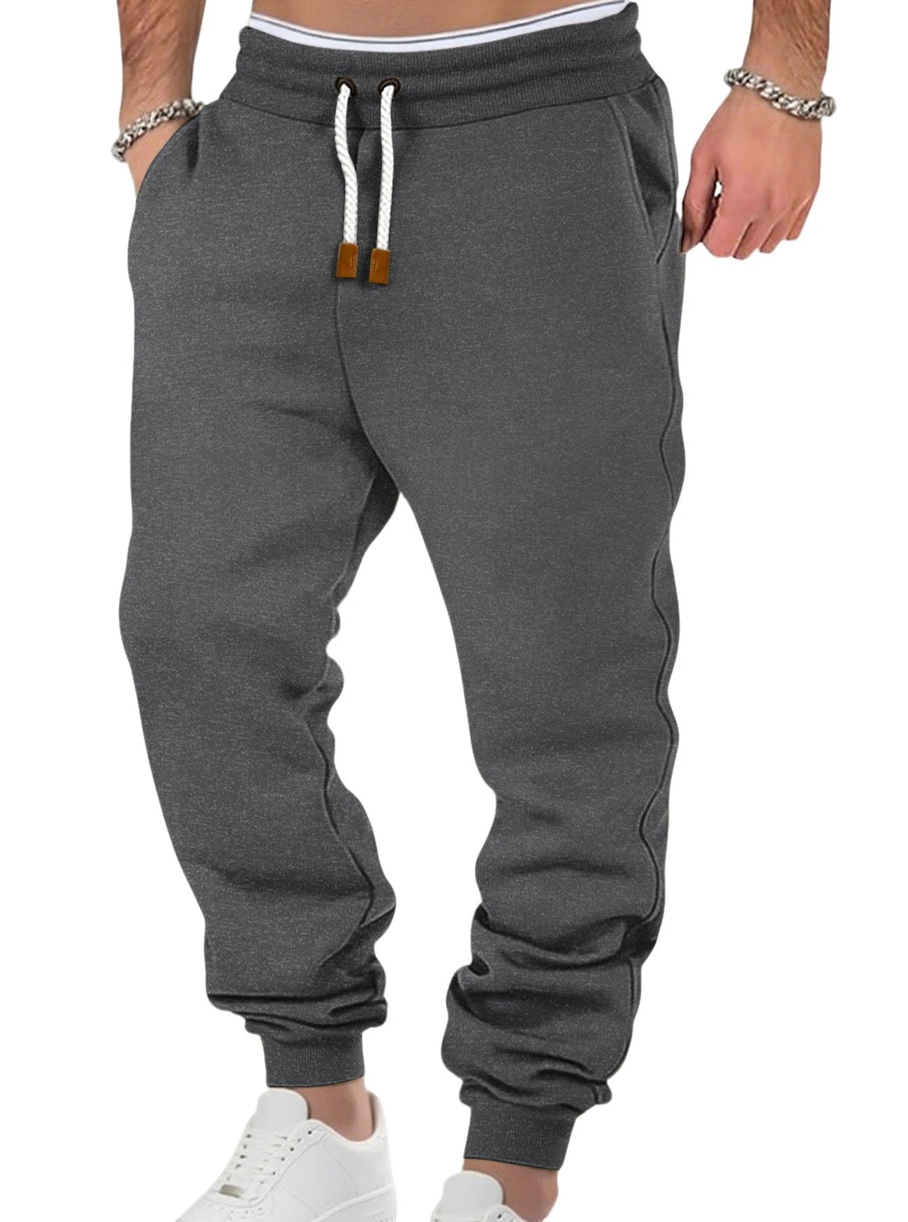 Men's Solid Color Cuffed Sports Casual Sweatpants by GJG Denim