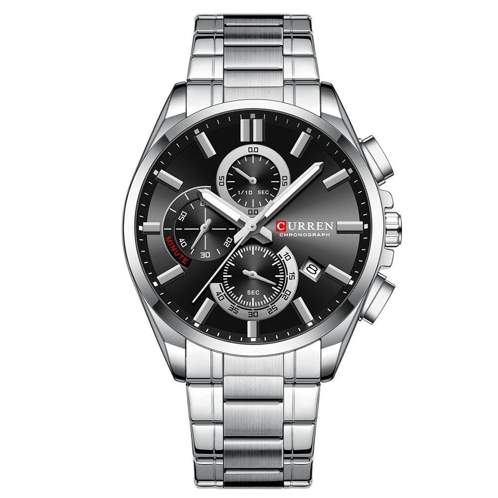 Men's Steel Band Waterproof Six-pin Timing Watch by GJG Denim