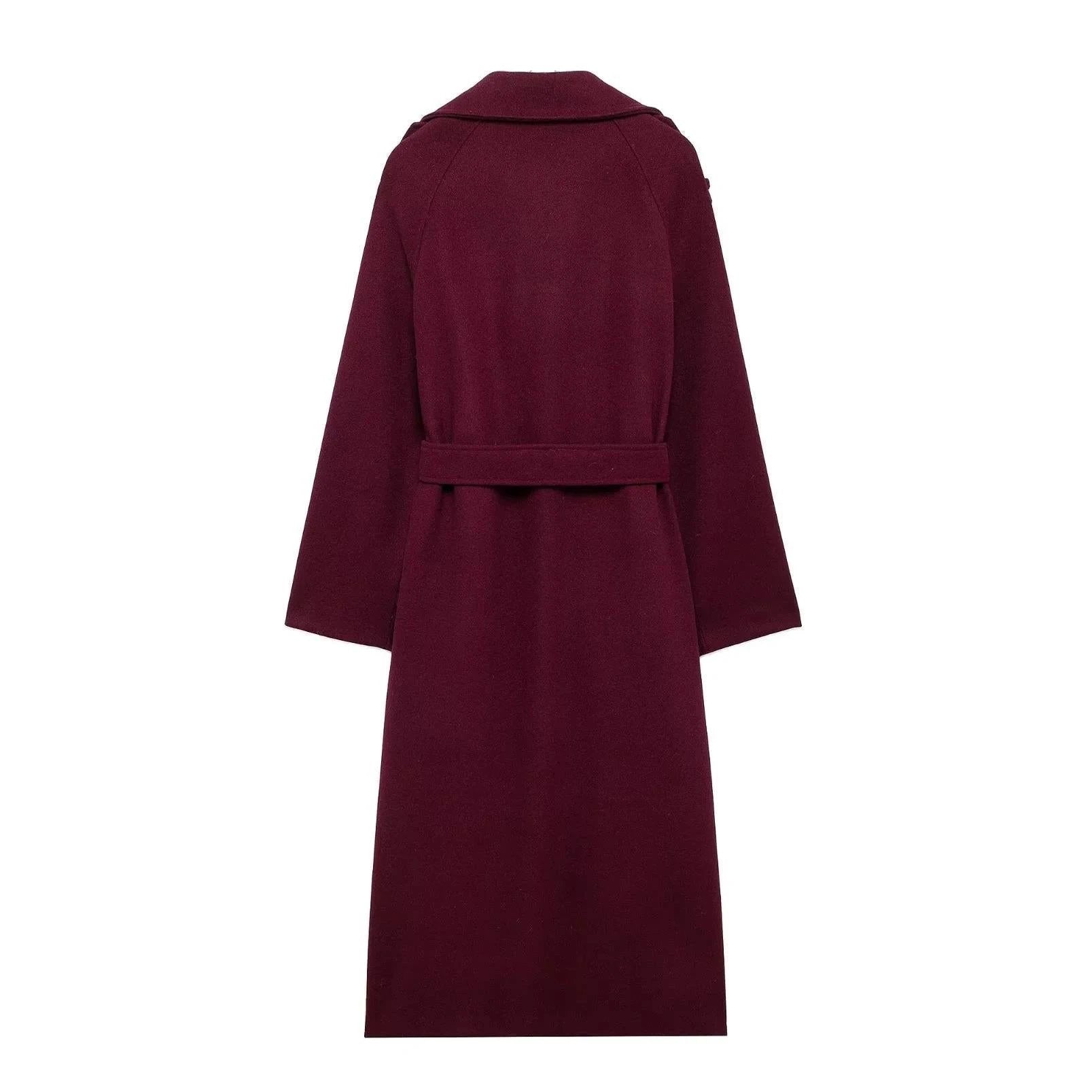 Fashion Lapel Woolen Coat With Belt Winter Double-breasted Trench Long Jacket For Women Clothing by GJG Denim