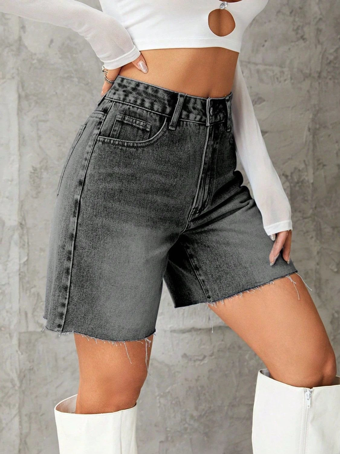 Frayed Hem Denim Shorts by Lady Ros