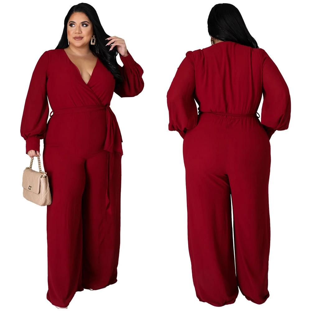 Relaxed-fit Straight-leg Solid-color Jumpsuit With Belt by GJG Denim