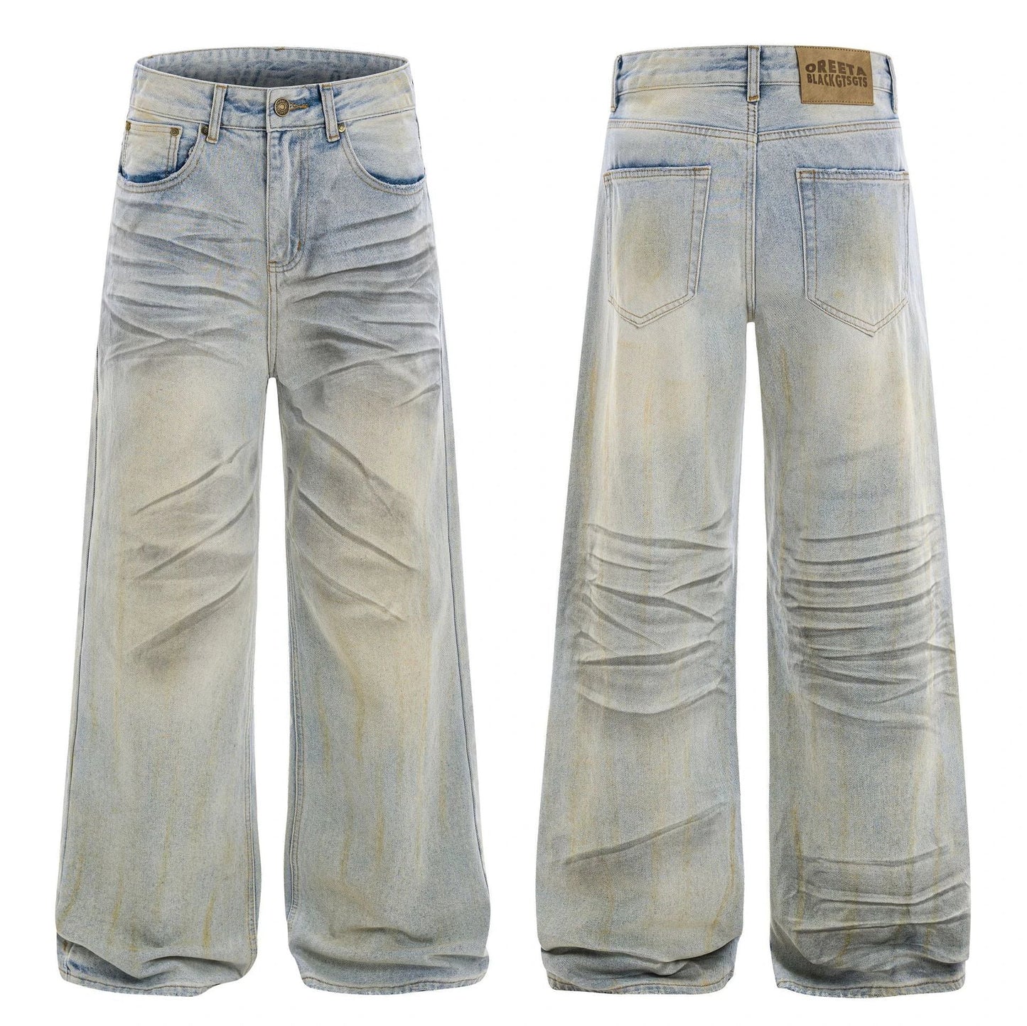 American High Street Waste Soil Wind Splash Ink Worn Jeans by GJG Denim