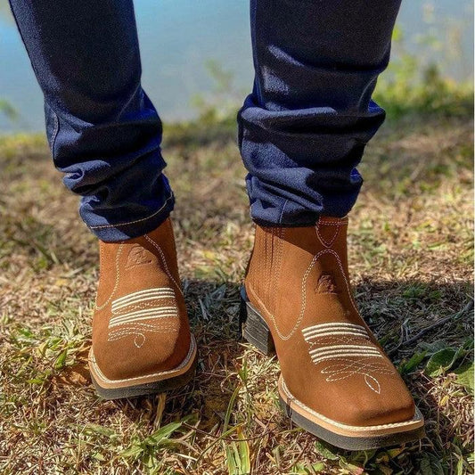Men's Vintage Suede Flat Heel Round Toe Martin Boots by GJG Denim