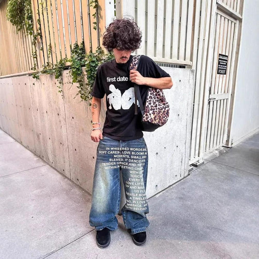 Men's Casual Loose Wide-leg Straight Pants by GJG Denim