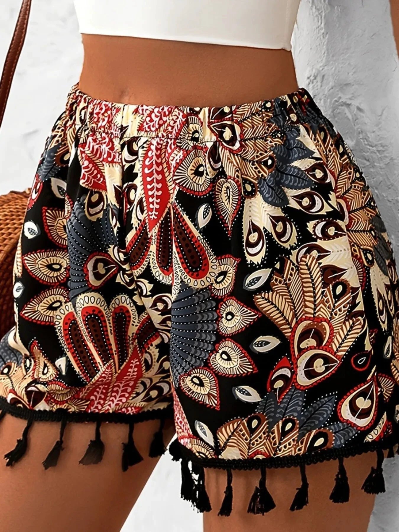 Paisley Print Tassel Hem Shorts by Lady Ros
