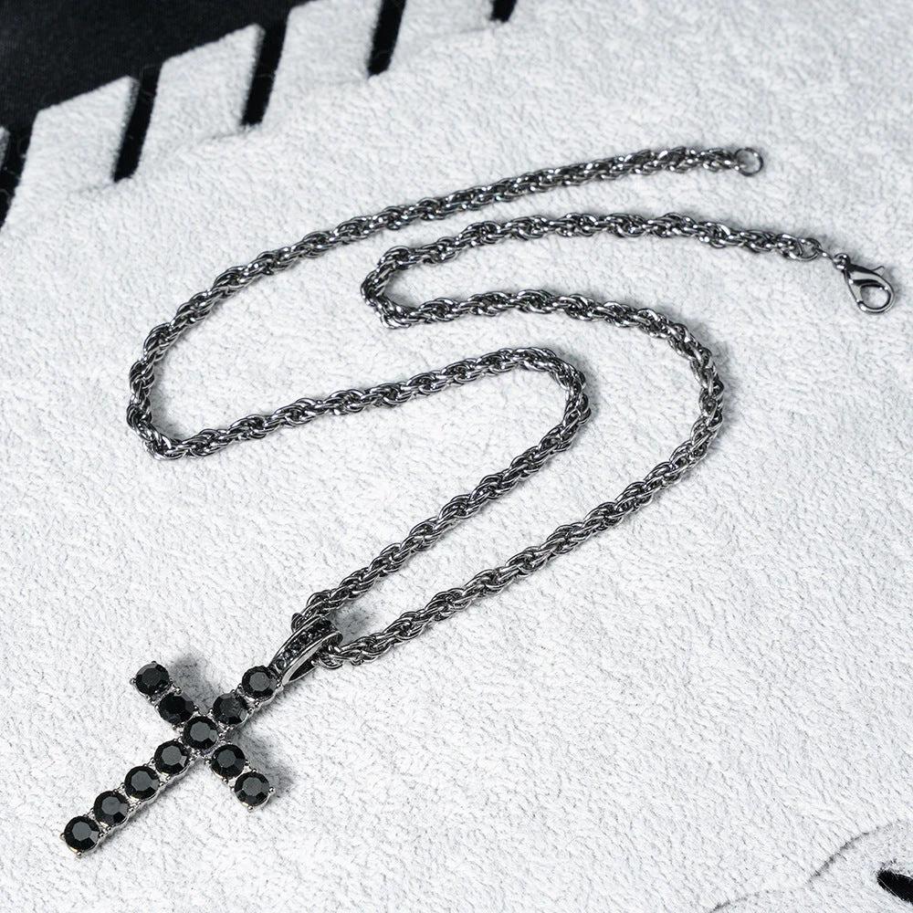 Diamond Like Encrusted Cross Pendant With A 4mm Twisted-link Chain by GJG Denim