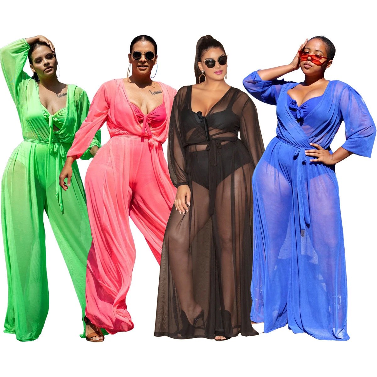 Sexy See-through Mesh Plus Size Women's Jumpsuit Without Inner Wear by GJG Denim