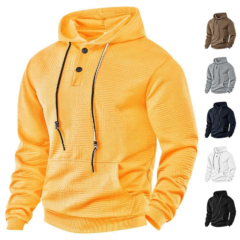 Men's Pullover Solid Color Casual Loose Long Sleeve Hooded Sweater by GJG Denim