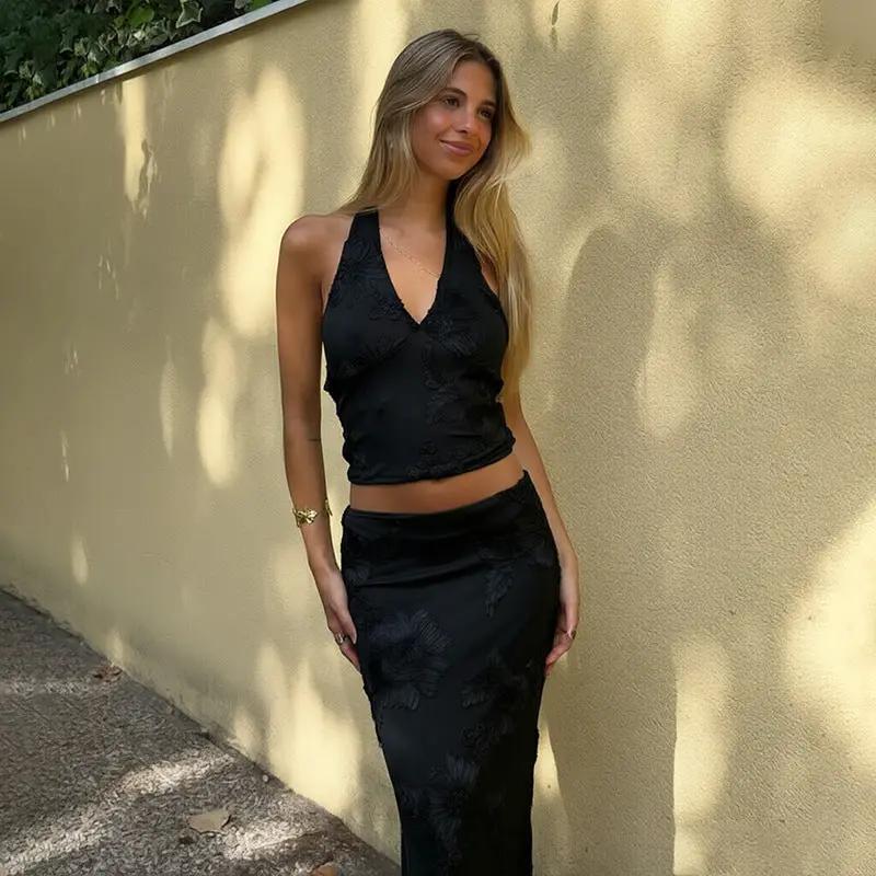 Womens Fashion Halterneck Backless Long Dress Set by GJG Denim