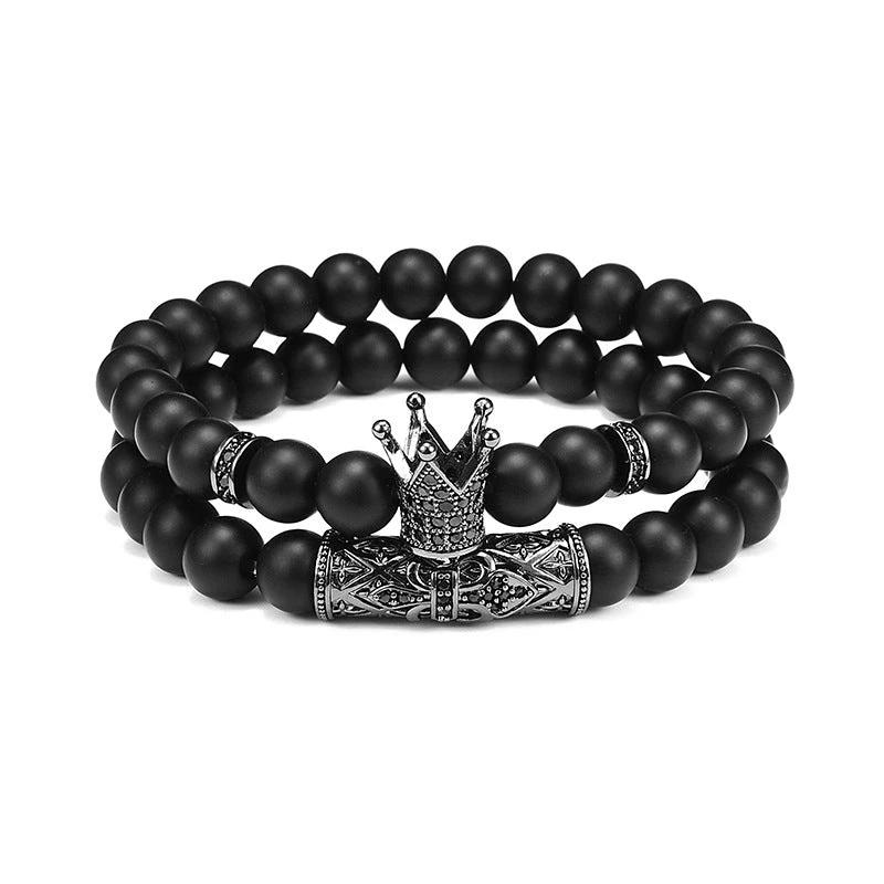 Natural Copper Micro-inlaid Matching Natural Black Agate Bracelet For Men by GJG Denim
