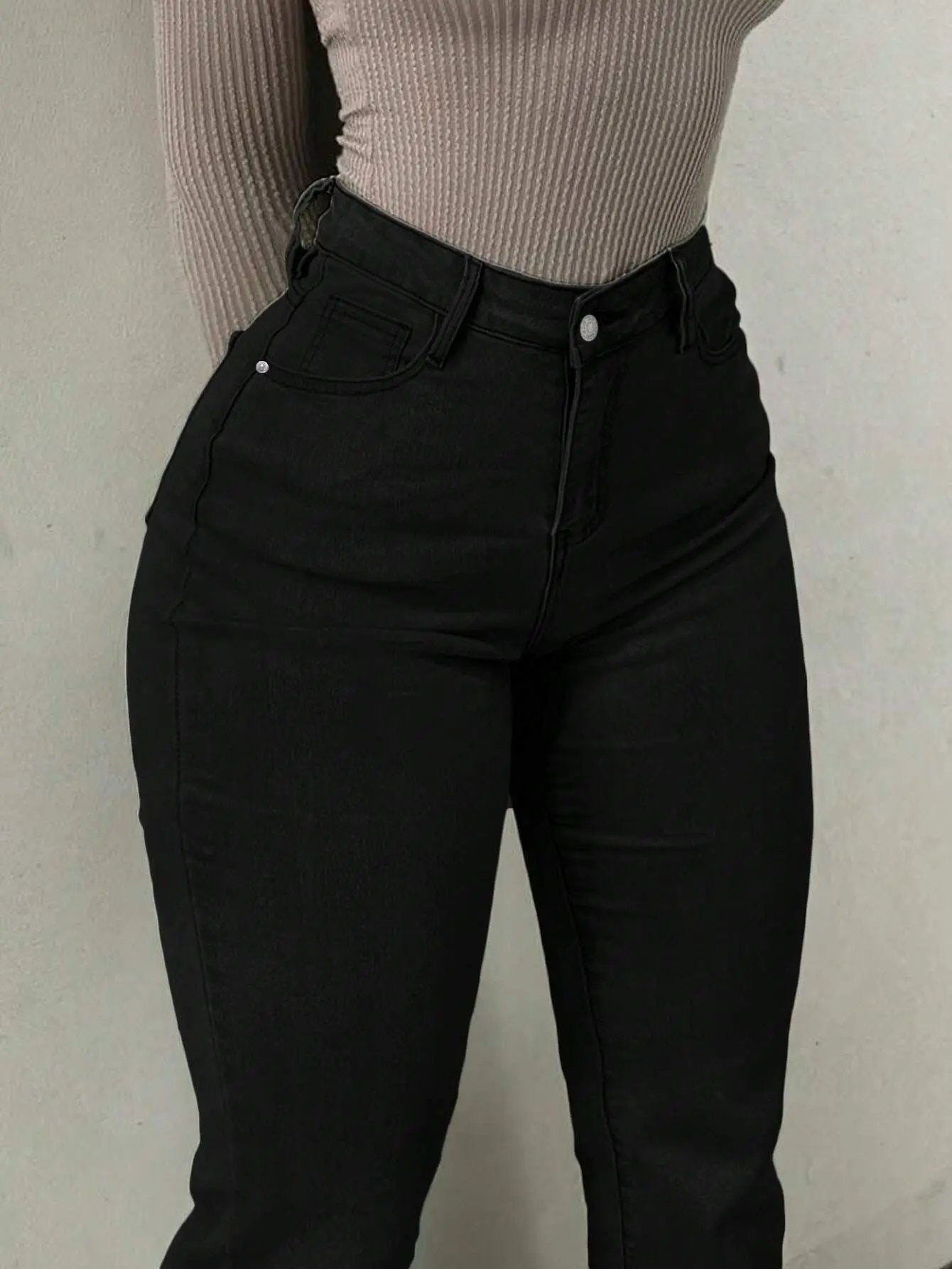 Stretchy High-Waist Solid-Color Plus-Size Denim Pants With Butt-Lifting And Slimming Design by GJG Denim