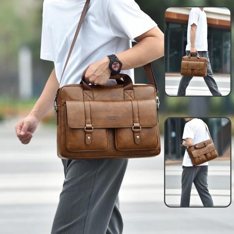 Men's Business Large-Capacity Shoulder Crossbody Briefcase by GJG Denim