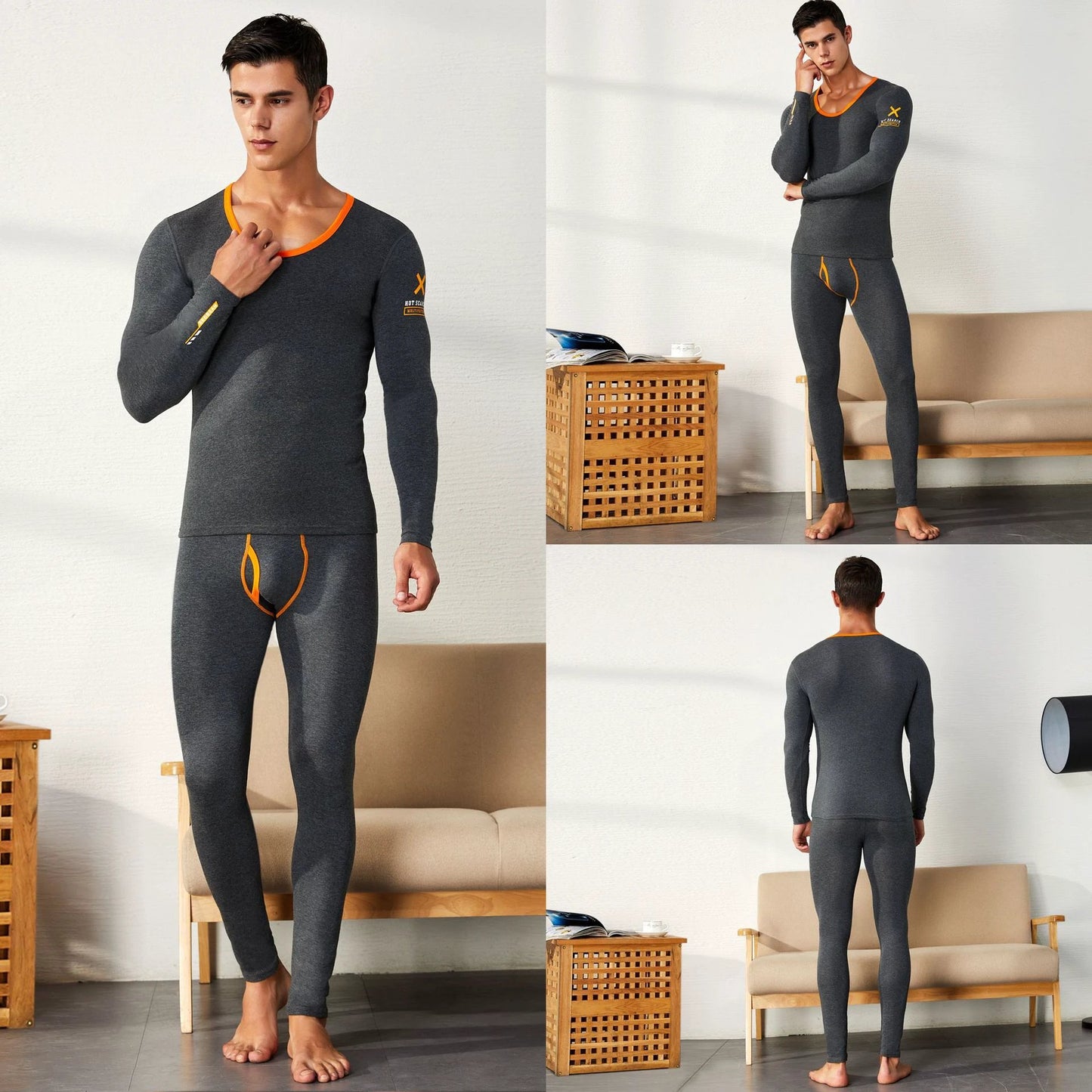 Men's Pure Cotton Thermal Underwear Suit Basic Long Johns by GJG Denim