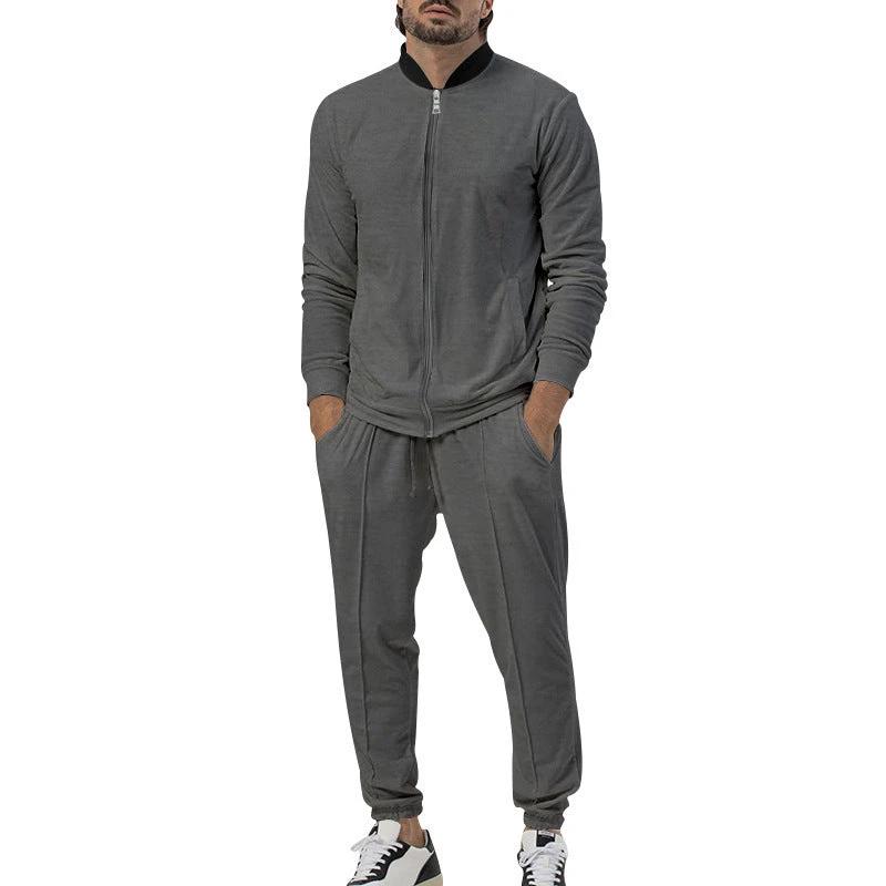 Casual Zipper Long Sleeve Men's Coat Trousers Suit by GJG Denim