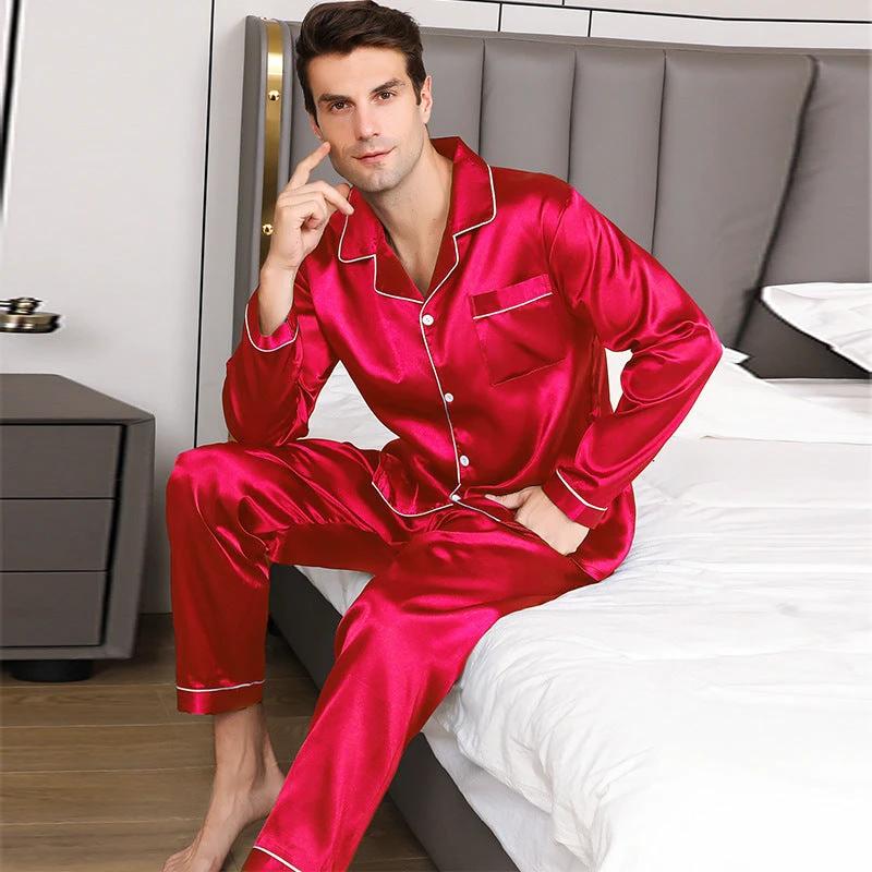 Men's Silk Long Sleeve Pajamas Suit by GJG Denim