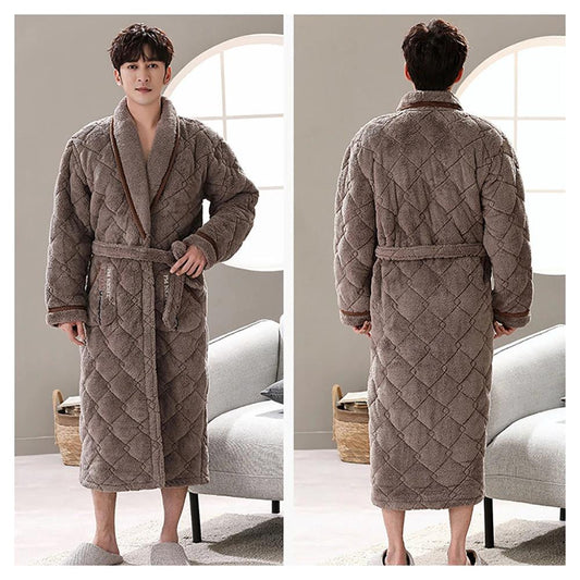 Winter Men's Bathrobe Terry Bathrobe 3 Layer Flannel by GJG Denim
