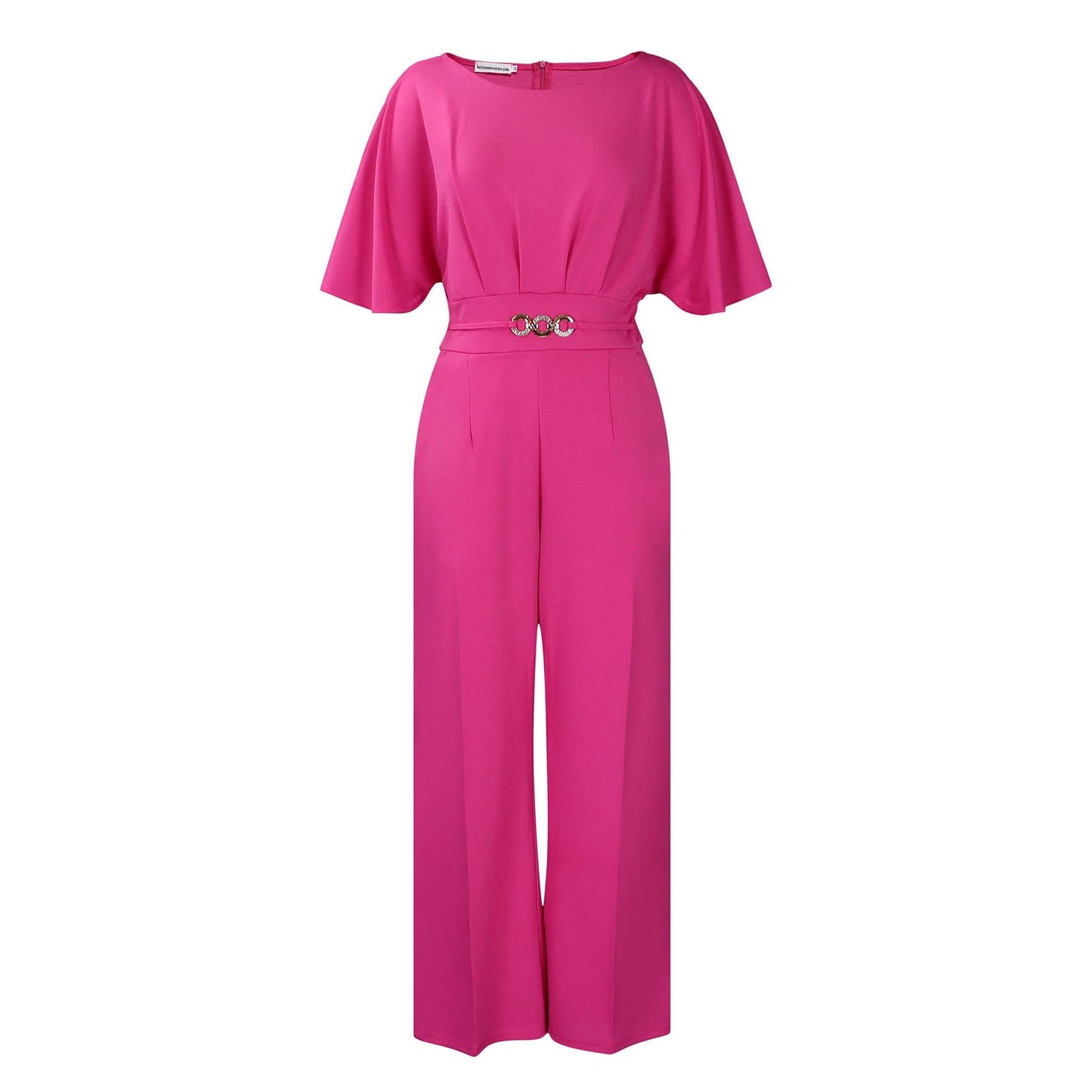 Fashion Round Neck Solid Color High Waist Plus Size African Wide Leg Jumpsuit by GJG Denim
