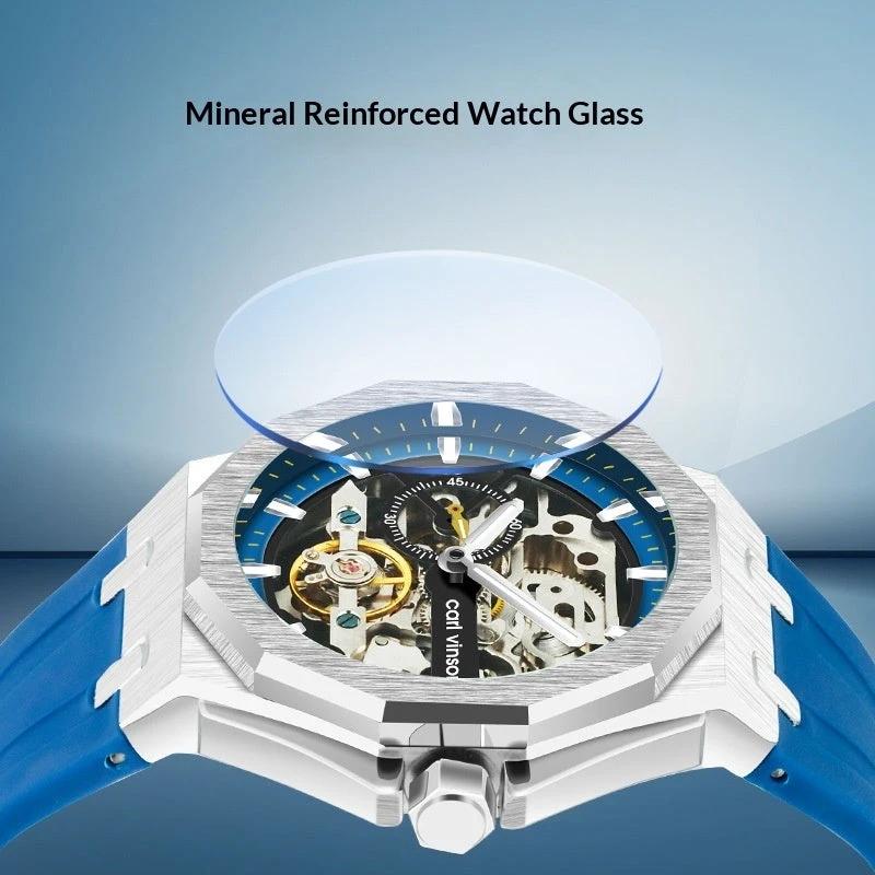 Fully Automatic Luminous Decorative Hollow Silicone-Strap Mechanical Alloy Watch For Men by GJG Denim