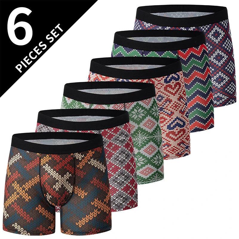 Polyester Men's Mid-waist Printed Underwear 6-piece Set by GJG Denim