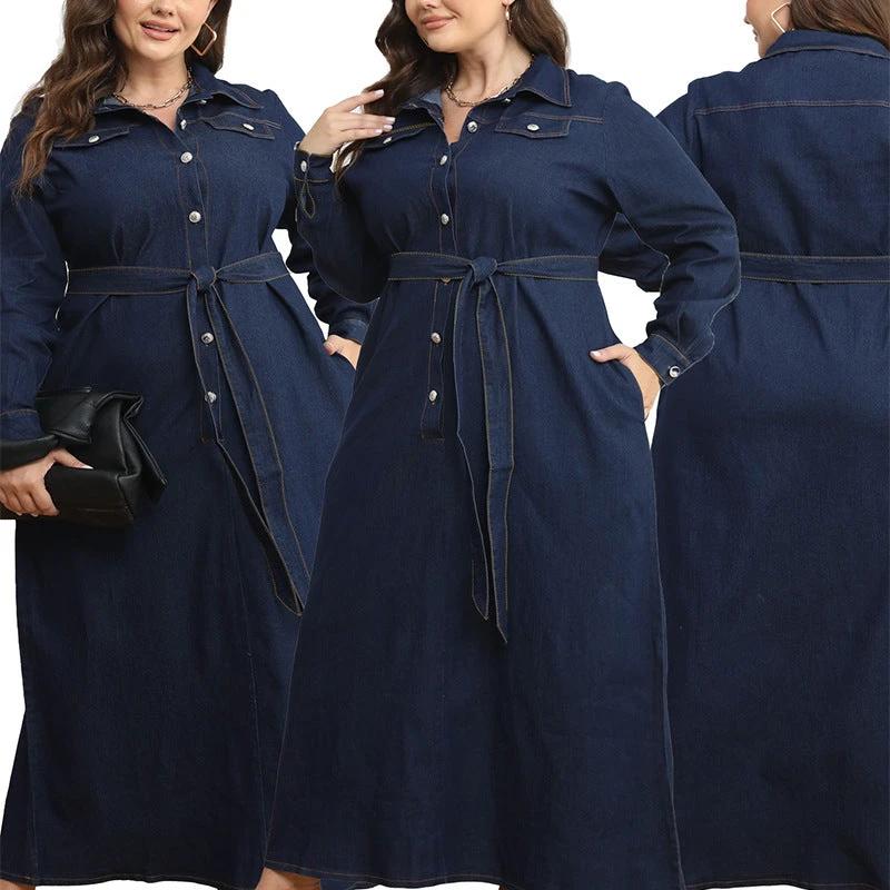 V-neck Cardigan Washed Denim Dress For Women by GJG Denim