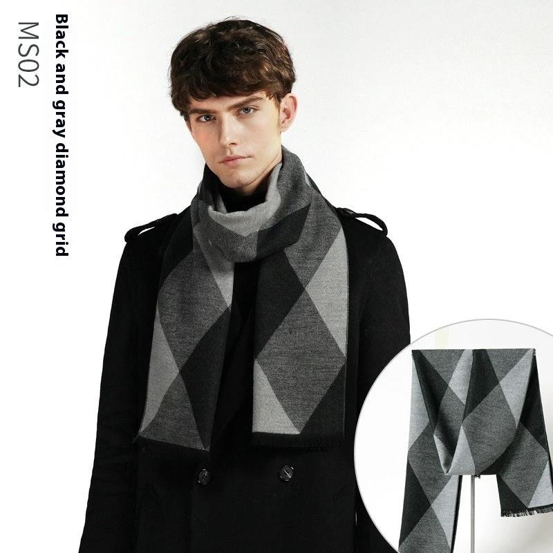 Simple Plaid Warm Keeping Artificial Cashmere Scarf by GJG Denim