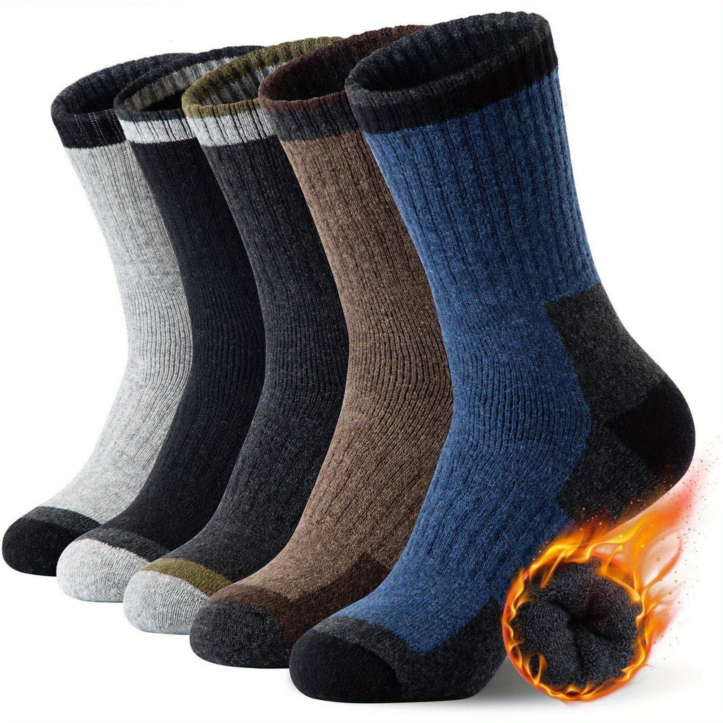 Men's Wool Fleece Lined Padded Warm Terry-loop Socks by GJG Denim