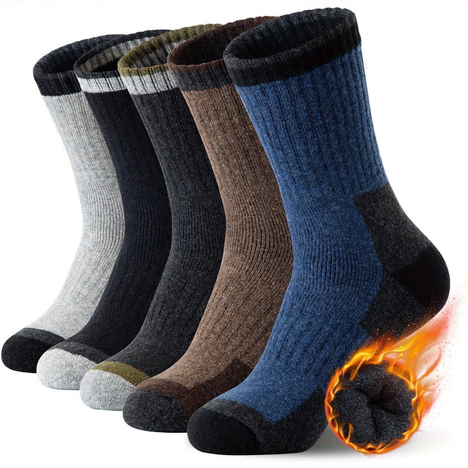Men's Wool Fleece Lined Padded Warm Terry-loop Socks by GJG Denim
