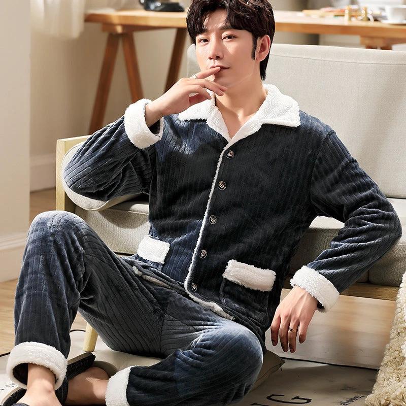 Men's Long-sleeved Flannel Warm Pajamas by GJG Denim
