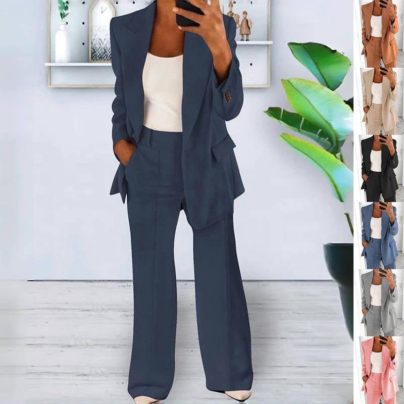 Ins Button Casual Suit Fashion Long-sleeved Lapel Blazer Jacket And Slim-fit Pocket Trousers For Women Clothing by GJG Denim