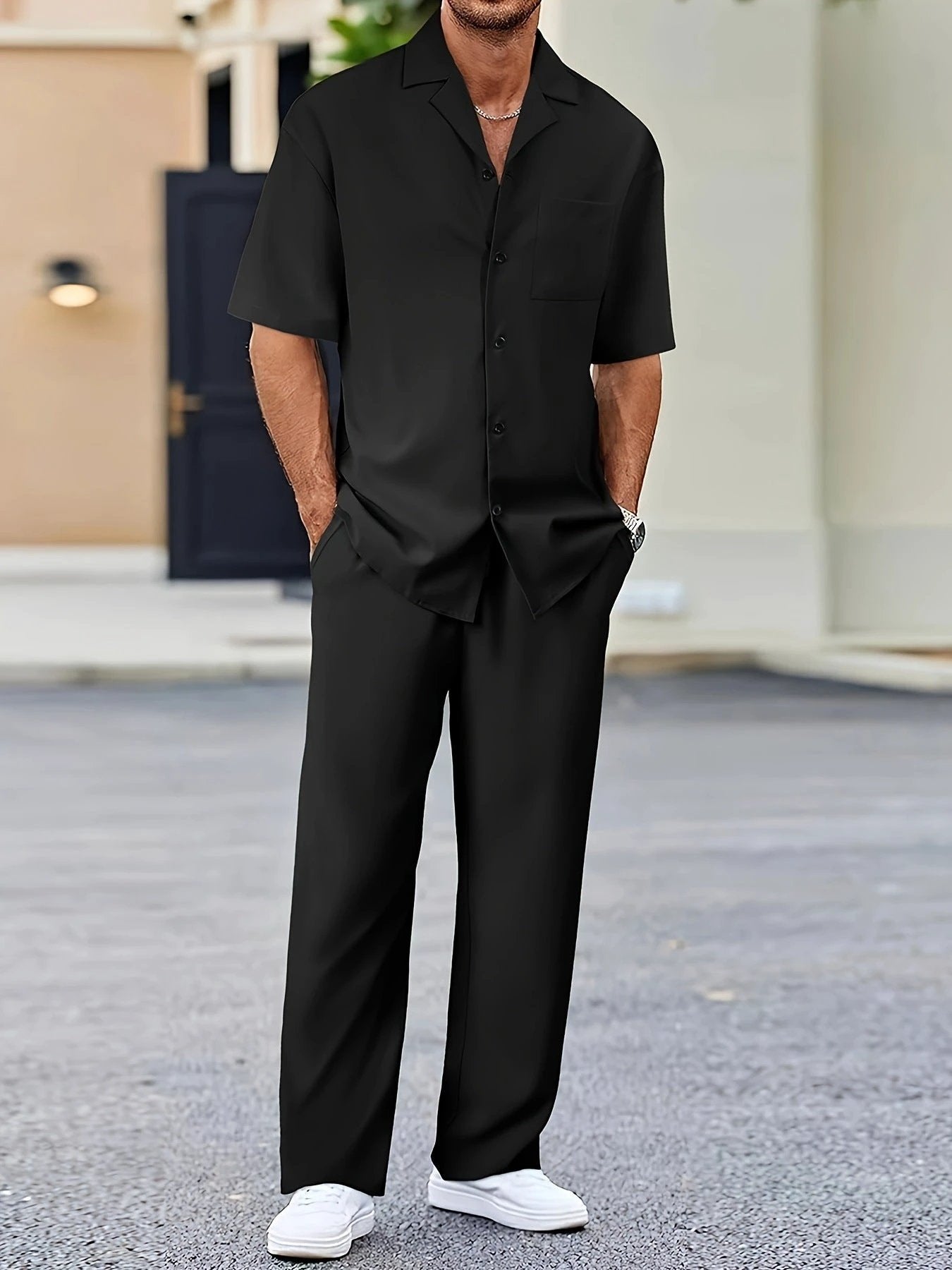 Fashionable Casual Loose Lapel Short-Sleeve Suit For Men by GJG Denim