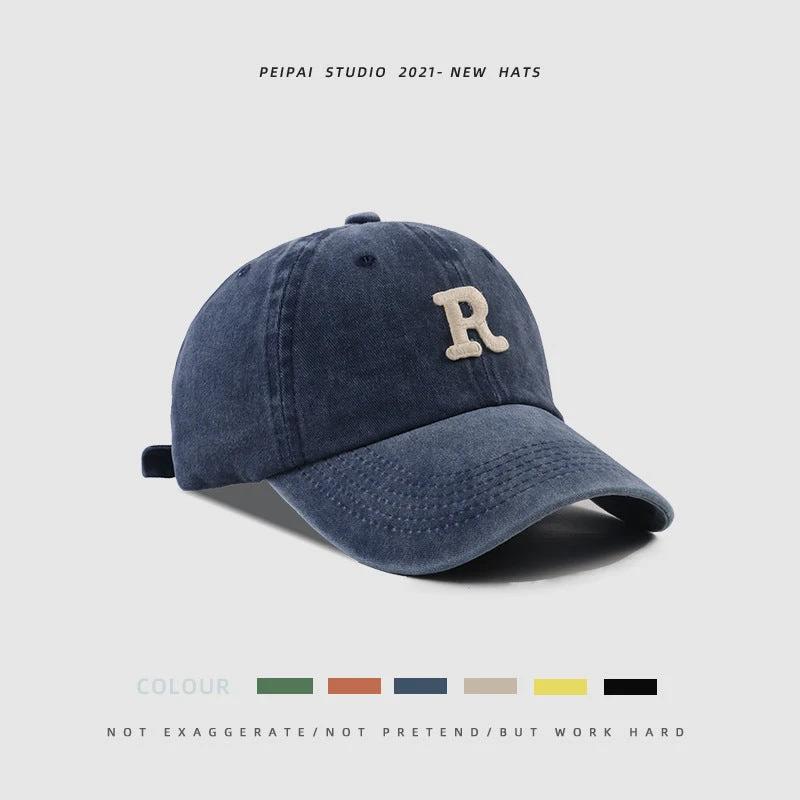 Washed Letter R Ball Cap For Men by GJG Denim