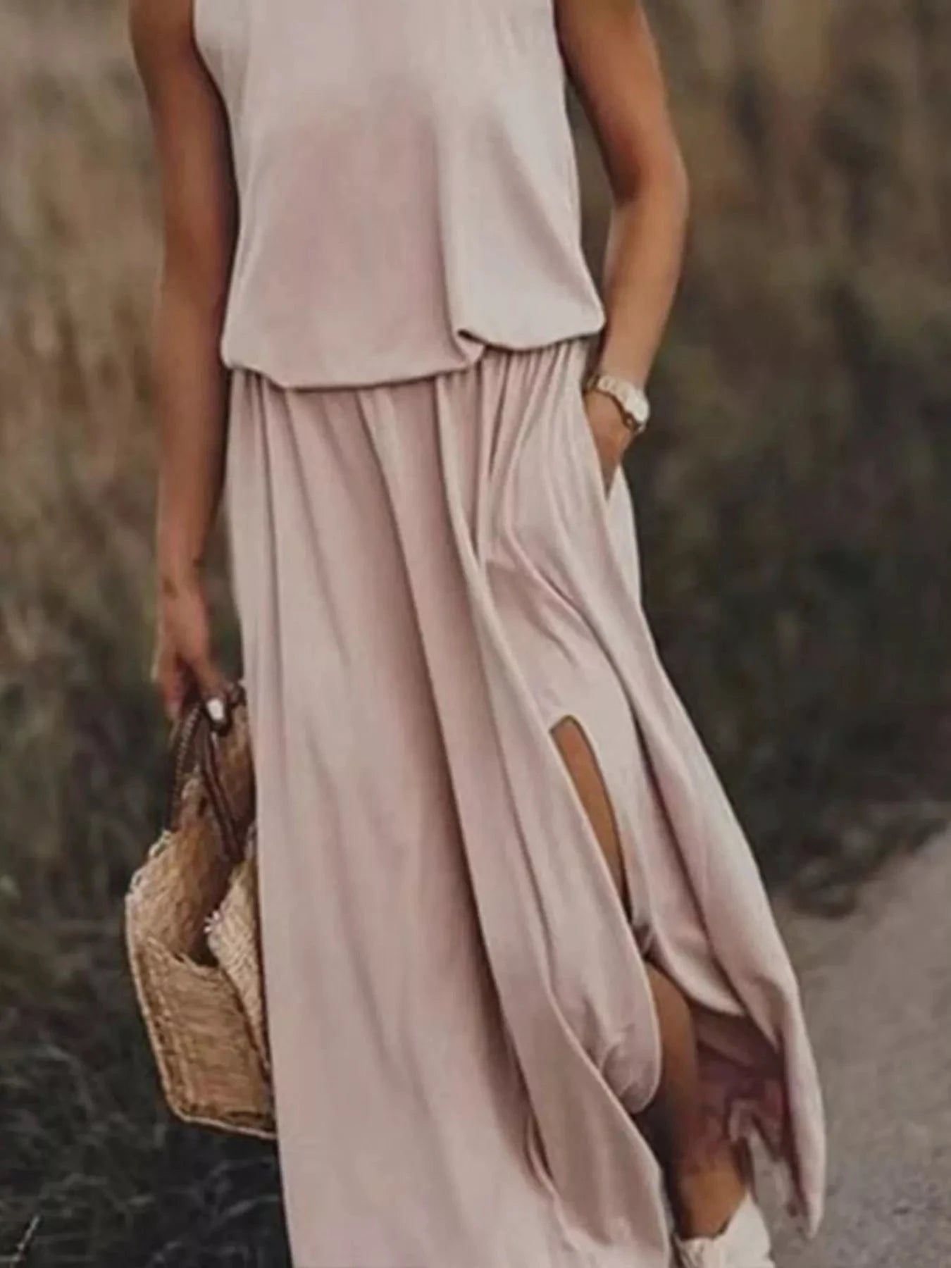 Full Size Round Neck Sleeveless Slit Maxi Dress Plus Size by Lady Ros