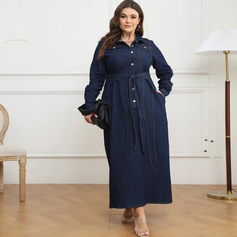 V-neck Cardigan Washed Denim Dress For Women by GJG Denim