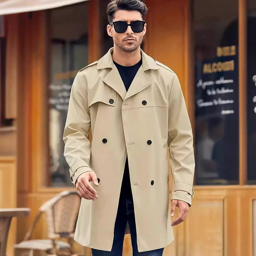 Men's Double-breasted Long-sleeved Lapel Coat by GJG Denim
