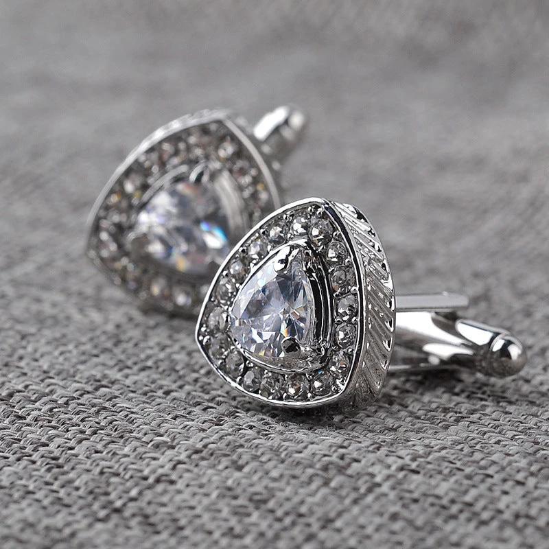 Men's Shirt Cufflinks Triangle Crystal French Diamond by GJG Denim