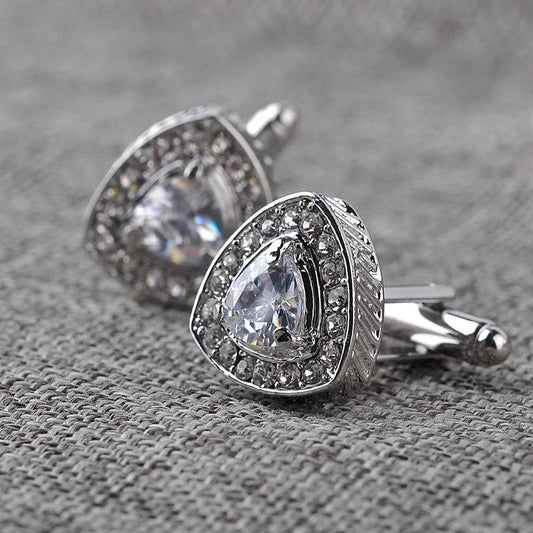Men's Shirt Cufflinks Triangle Crystal French Diamond by GJG Denim