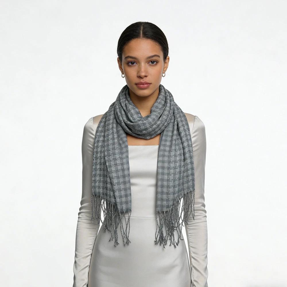 2pcs Deep Fringe Adds Movement Grey Acrylic Scarf With Fringe ,Luxe Look For Evening Wear,Scarf,vacation,daily Life,evening Party,Office Appropriate Subtlety For Women Men by GJG Denim