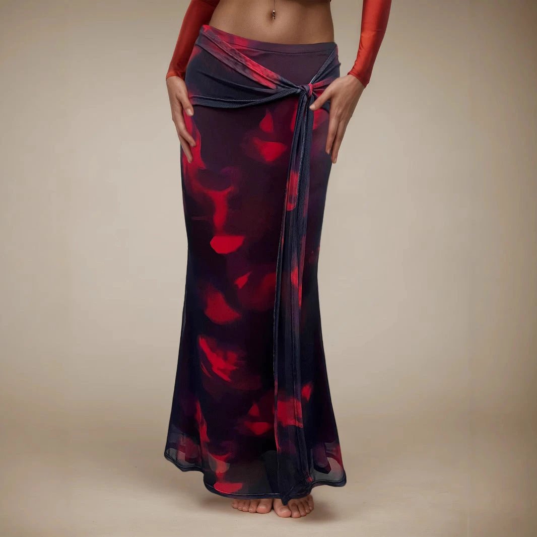 Retro Printed Slim-fit Long Skirt by GJG Denim