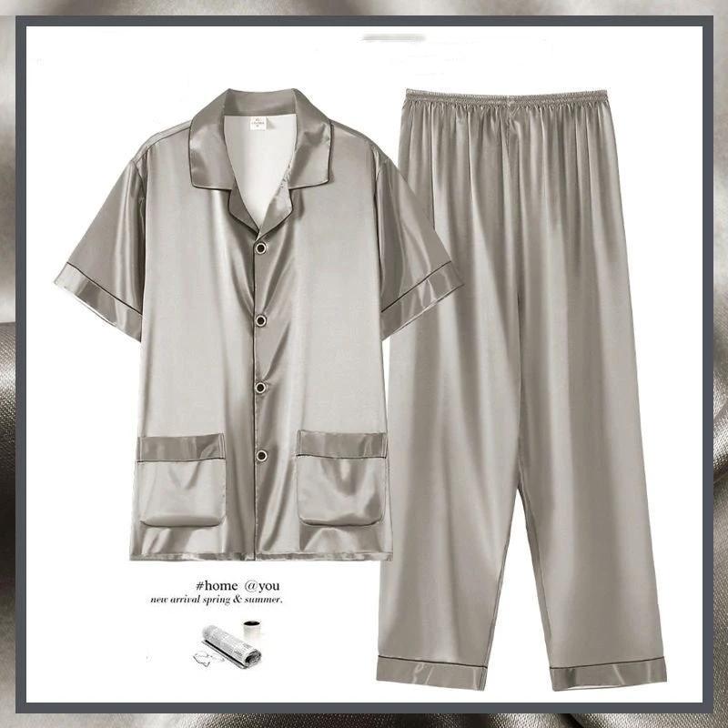 Men's Short Sleeve Trousers Thin Pajama Suit by GJG Denim