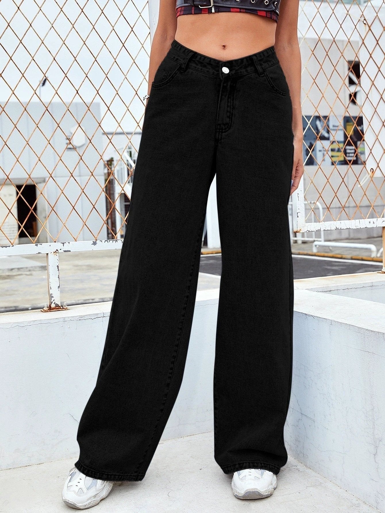 Washed Fashion Straight Jeans Women's Mid Waist by GJG Denim
