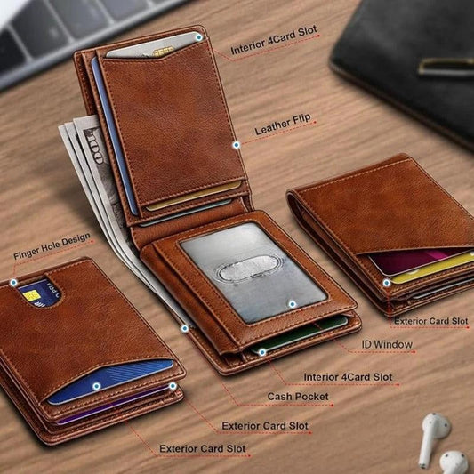 Multifunctional Anti-Theft Retro Card Holder Wallet With Multiple Card Slots For Men by GJG Denim
