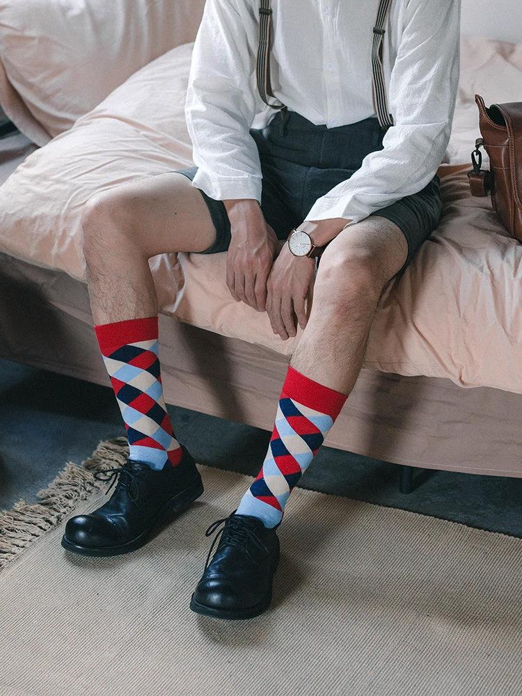 Men's Colorful Diamond-shaped Tube Socks by GJG Denim