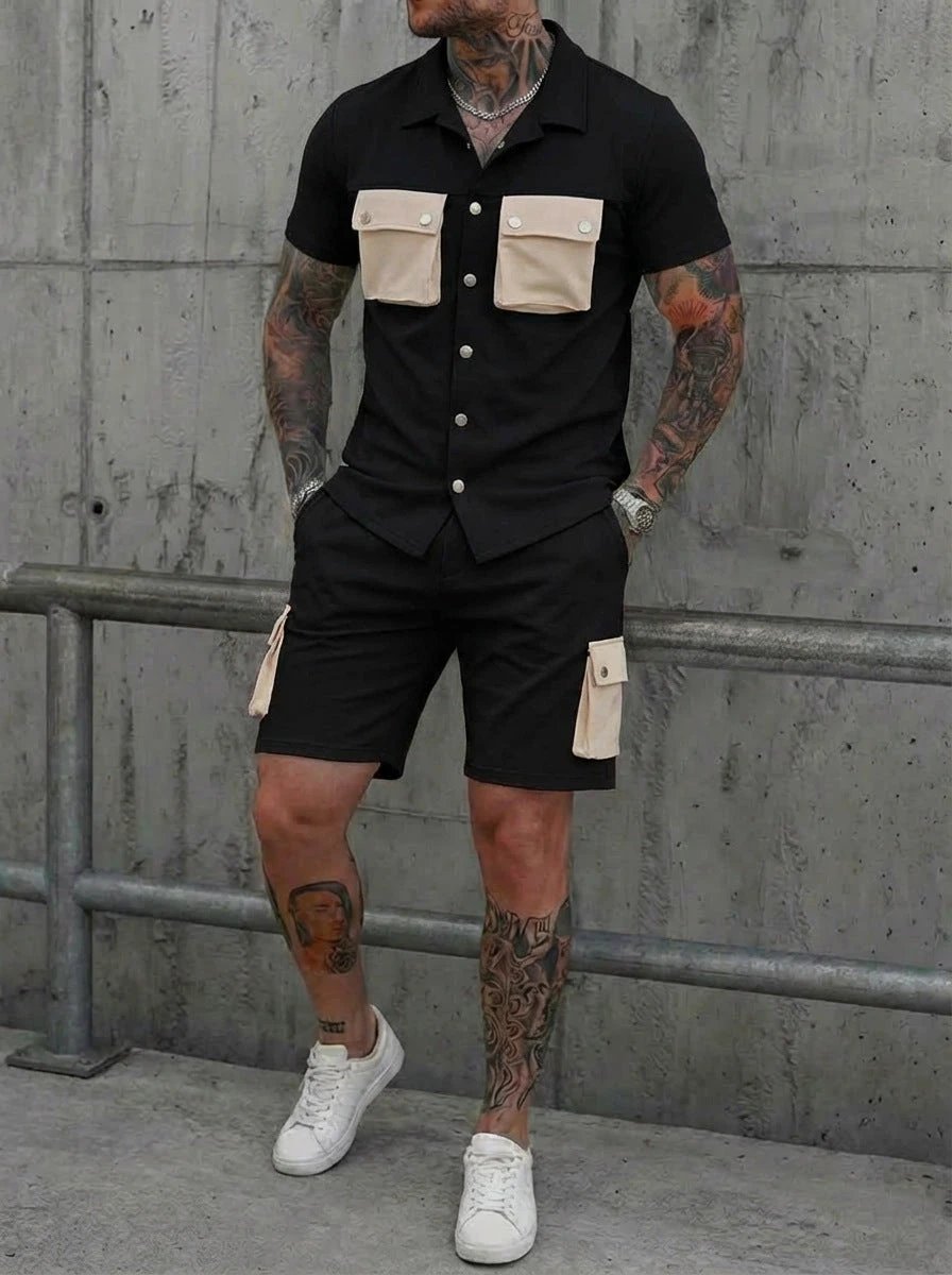 Men's Patchwork Multi-Pocket Set by GJG Denim