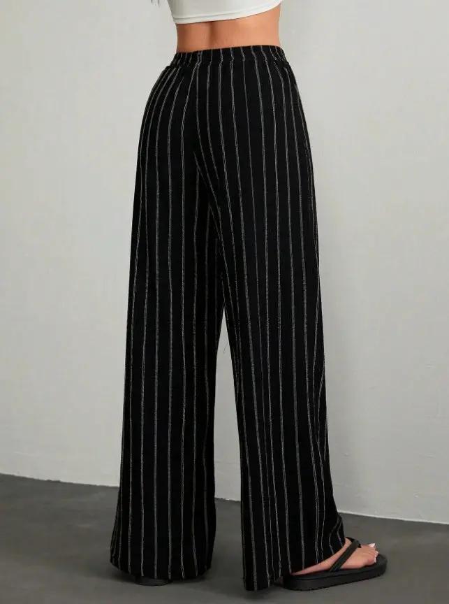 Plus Size High-Waisted Textured Wide-Leg Pants Pear-Shaped Body Slimming 2026 Summer Style Casual Style Vertical Striped Wide-Leg Pants by GJG Denim